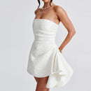 Women's Sexy Short Prom Dress Jacquard Backless Strapless Satin