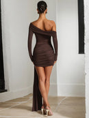 Women's Sexy Mini Dress Elegant Off Shoulder Sheer Backless Ruched