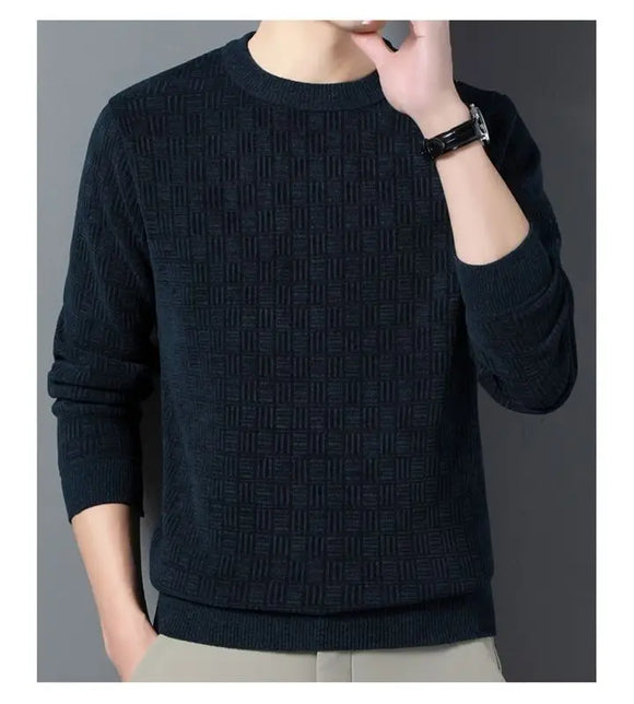 Men’s Sweater Pullover Knitted Warm Thick Chenille Jacquard Round Neck