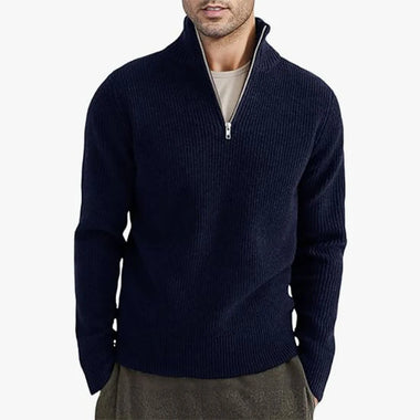 Men’s Sweater Pullover Knit Turtleneck Solid Color Long Sleeve Zipper