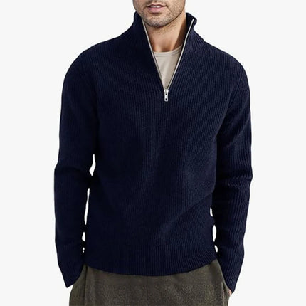 Men’s Sweater Pullover Knit Turtleneck Solid Color Long Sleeve Zipper