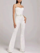 Women's Jumpsuit Sequin Sleeveless Sparkle Backless With Belt Party