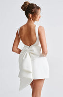 Women's Sexy Mini Dress Big Bows Beads Elegant Backless Sleeveless-31
