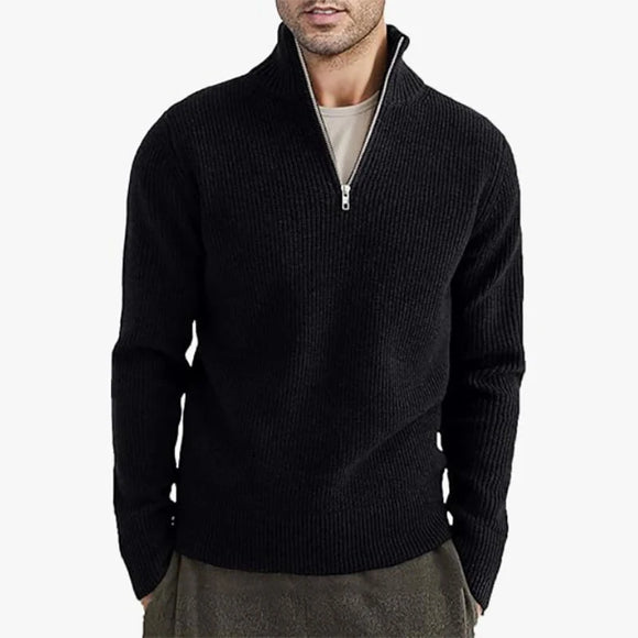Men’s Sweater Pullover Knit Turtleneck Solid Color Long Sleeve Zipper