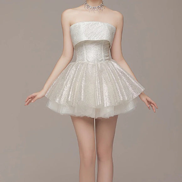 Women's Sexy Mini Dress Elegant Sequin Ruffle Strapless A-Line Party