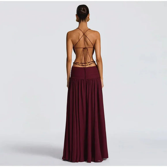 Indianna Women's Sexy Maxi Dress Halter Backless Elegant Slit Side