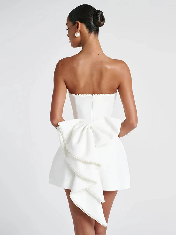 Women's Sexy Short Dress Strapless Beaded Backless Elegant Off Shoulder