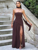 Women's Sexy Maxi Dress Elegant Strapless Backless High Slit Evening Gown-39