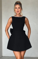 Women's Sexy Mini Dress Big Bows Beads Elegant Backless Sleeveless-16