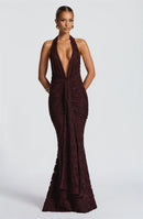 Women’s Dress Elegant Maxi Deep V Neck Backless Sleeveless Draped Ruched-11