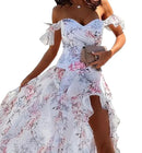 Women's Sexy Dress Elegant Off-Shoulder Printed Split Evening Gown