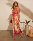 Bohemian Floral Sexy Maxi Dress for Women Elegant Strap Halter V Neck-16