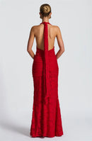 Women’s Dress Elegant Maxi Deep V Neck Backless Sleeveless Draped Ruched