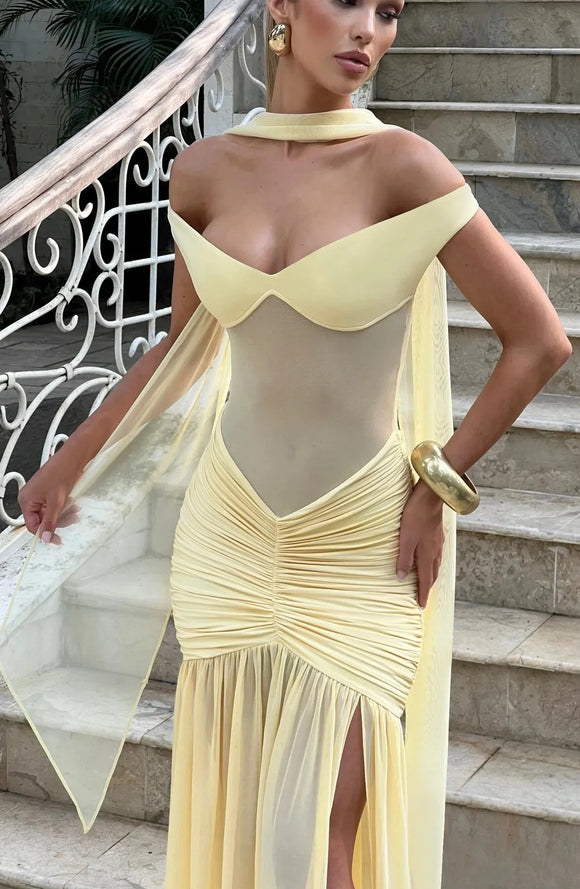 Women's Sexy Maxi Dress Off Shoulder Deep Slit Backless Elegant