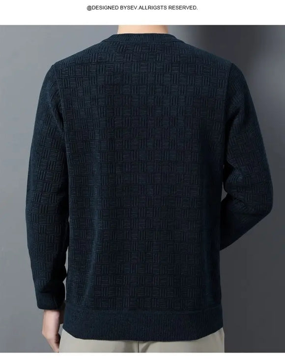 Men’s Sweater Pullover Knitted Warm Thick Chenille Jacquard Round Neck