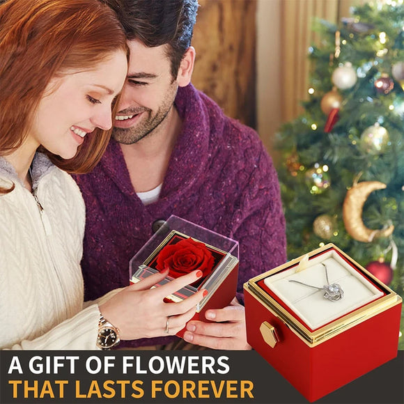 For Girlfriend Rotating Eternal Rose Necklace Gift Box Jewelry With Flower