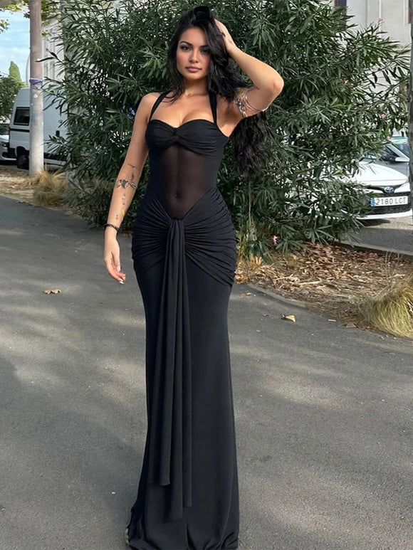 Women's Sexy Maxi Dress Elegant Backless Halter Off Shoulder Gown