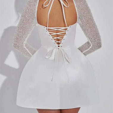 Women's Mini Dress Chic Elegant Sequin Long Sleeve Backless - 0