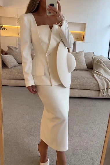 Women's Set Elegant Skirt Two Piece Slim Long Sleeve Suit