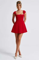 Short Dress Elegant for Women Short Sleeve Square Neck A Line-23