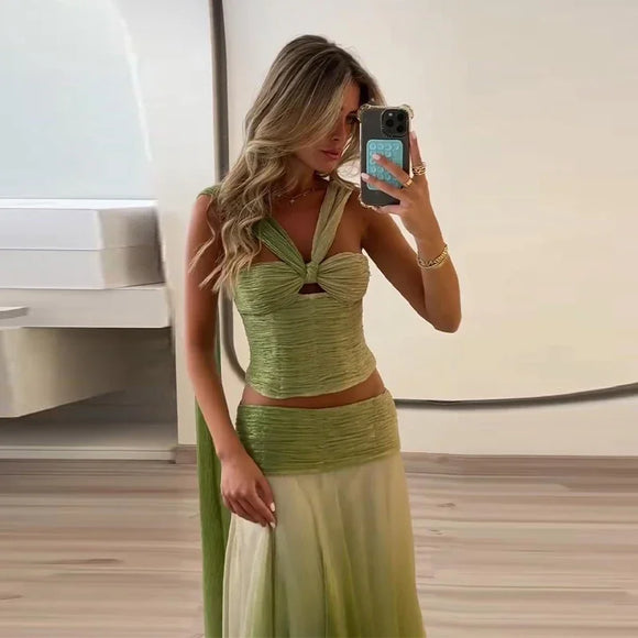 Conjunto sexy de top falda larga elegante chic traje de verano para mujer