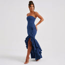 Women's Sexy Maxi Dress Elegant Ruffles Sleeveless Backless Bodycon