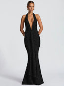 Women’s Dress Elegant Maxi Deep V Neck Backless Sleeveless Draped Ruched-25