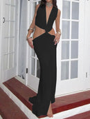 Women's Sexy Dress Deep V Neck Elegant Openwork Slit Sleeveless