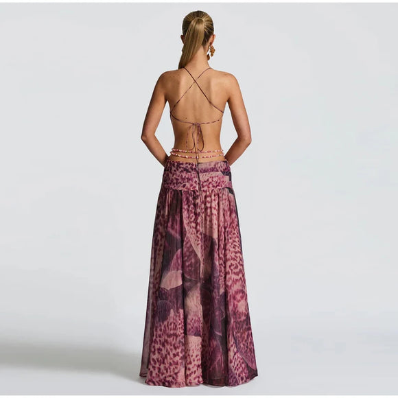 Indianna Women's Sexy Maxi Dress Halter Backless Elegant Slit