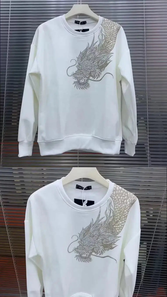 Men's Sweatshirt Pullover Elegant Dragon Print Loose Long Sleeve