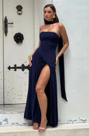 Sexy Maxi Dress Women Gown Strapless Elegant Off Shoulder Backless High Split