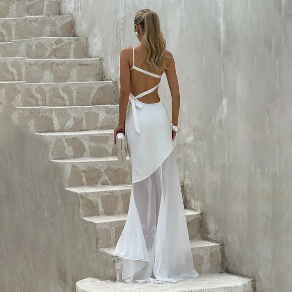 Women's Sexy Maxi Dress Elegant One-Shoulder Backless Sleeveless