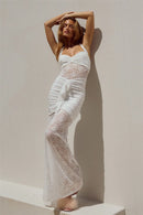 Women's Sexy Maxi Dress Elegant Lace Draped Ruched Backless Party