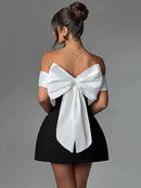 Women's Sexy Mini Dress Elegant Bow Strapless Off-Shoulder A-Line