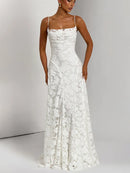 Vestido largo sexy de gasa con patchwork elegante con tirantes sin espalda-31