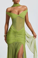 Women's Sexy Dress Elegant Long Deep V Neck Backless Ruched Gown-13