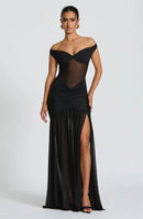 Women's Sexy Dress Elegant Long Deep V Neck Backless Ruched Gown-19