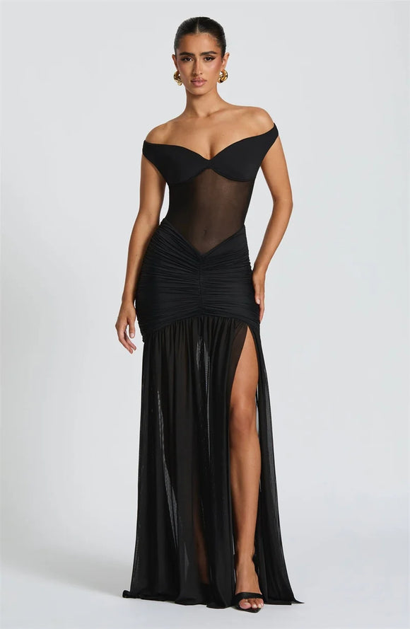 Women's Sexy Dress Elegant Long Deep V Neck Backless Ruched Gown