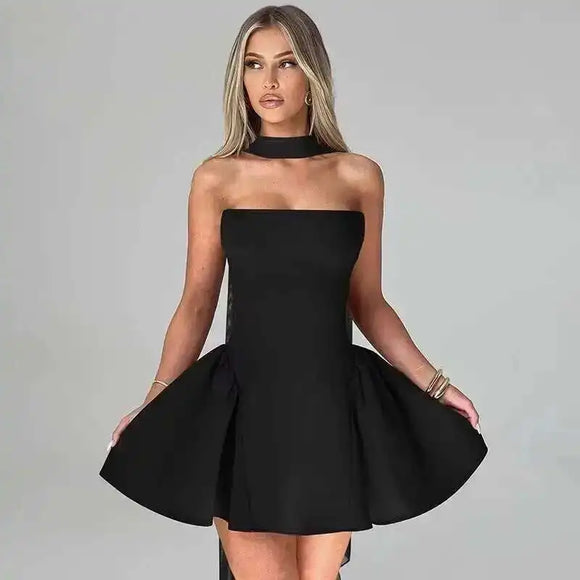 Women's Mini Dress Pleated A-Line Backless Sleeveless Sexy Elegant Gown