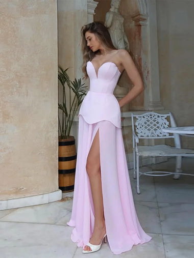 Elegant Set For women Long Skirt Side Slit Corset Top Lace Hem