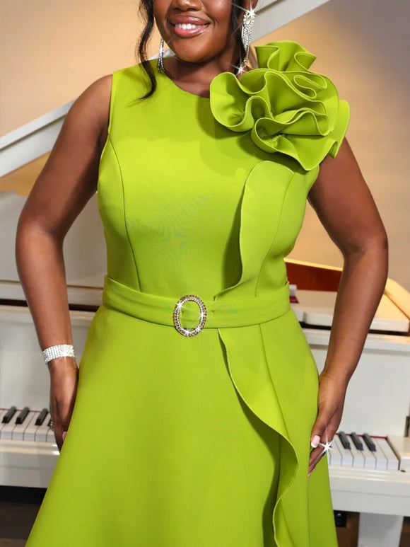 Robe mi-longue sexy grande taille élégante sans manches 