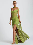 Women's Sexy Dress Elegant Long Deep V Neck Backless Ruched Gown-5