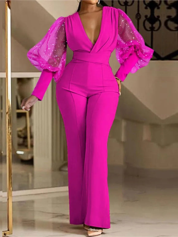Women's Jumpsuit Elegant Sequin Wedding Bodycon Long Sleeve Party
