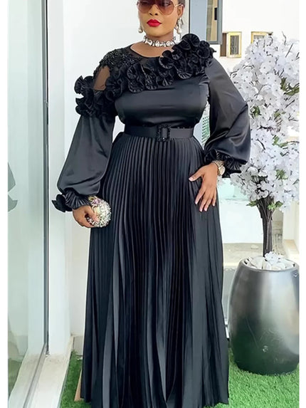 Maxi Women's Pleated Dress Plus size Sexy Long Sleeves