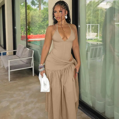 Sexy Set 2 Pieces for Women Elegant Lace Up Backless Bodysuit Slit Skirt