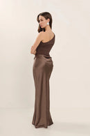 Women's Sexy Maxi Dress Elegant Satin One Shoulder Backless Bodycon