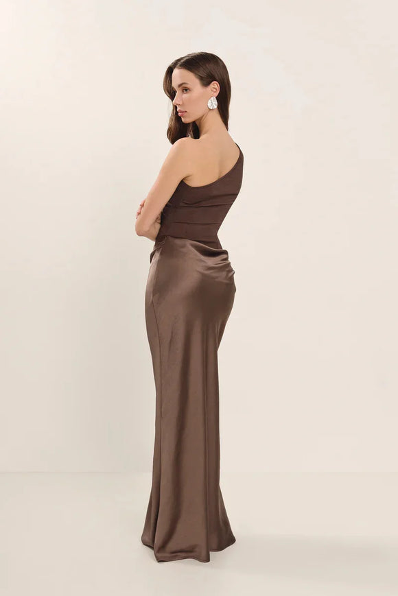 Women's Sexy Maxi Dress Elegant Satin One Shoulder Backless Bodycon