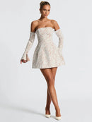Women's Sexy Mini Dress Lace Off Shoulder Backless Elegant Strapless-6