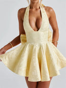 Women's Sexy Mini Dress Sleeveless Halter Lace Up Backless Big Bow