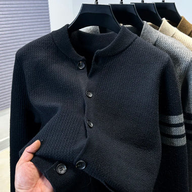 Buy black Men’s Premium Knitted Cardigan Long Sleeve Baseball Collar Casual Sweater